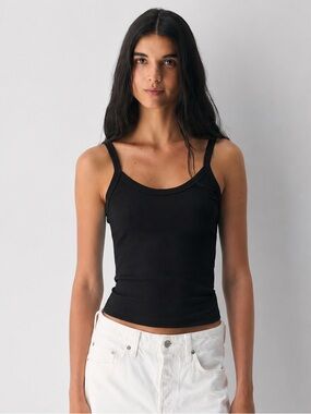 1. STATE Black Ribbed Tank Top NWT | Stretch Knit Scoop Neck Cami | Size S